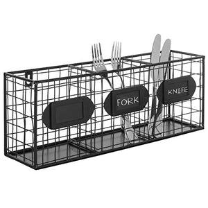 Black Metal Wall Mounted Mail Sorter/Kitchen Storage Basket/Pantry Organizer w/Chalkboard Labels
