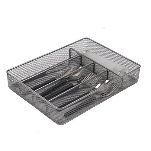 5 Compartment Mesh Utensil Tray Kitchen Cutlery Drawer Organizer Silverware Storage Tray Espresso Brown