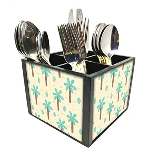 Nutcase Designer Cutlery Holder For Table With Divider Flatware Caddy Silverware Tableware Kitchen Tabletop Holder Utensils Stand Spoons Forks Knives Organizer - Palm Tree