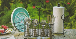 Flatware Plate Towel Organizer Caddy for Picnics Patio or Buffet Sweet Table Wrought Iron