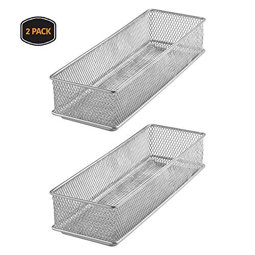 YBM HOME Silver Mesh Drawer Cabinet and or Shelf Organizer Bins, School Supply Holder Office Desktop Organizer Basket 1593s-2 (2, 3x9x2 Inch)