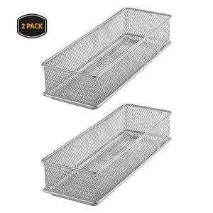 YBM HOME Silver Mesh Drawer Cabinet and or Shelf Organizer Bins, School Supply Holder Office Desktop Organizer Basket 1593s-2 (2, 3x9x2 Inch)