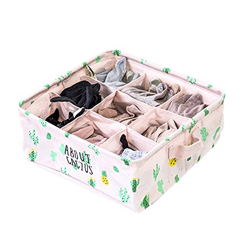 bjduck99 9 Cells Cactus Cotton Folding Underwear Storage Container Box Socks Organizer - Pink