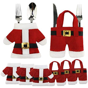Athoinsu 6 pcs Christmas Silverware Holders Pocket Set Santa Claus Suit Cutlery Knifes Forks Tableware Deocr Bag Storage Covers Christmas Decoration, 6 Pieces