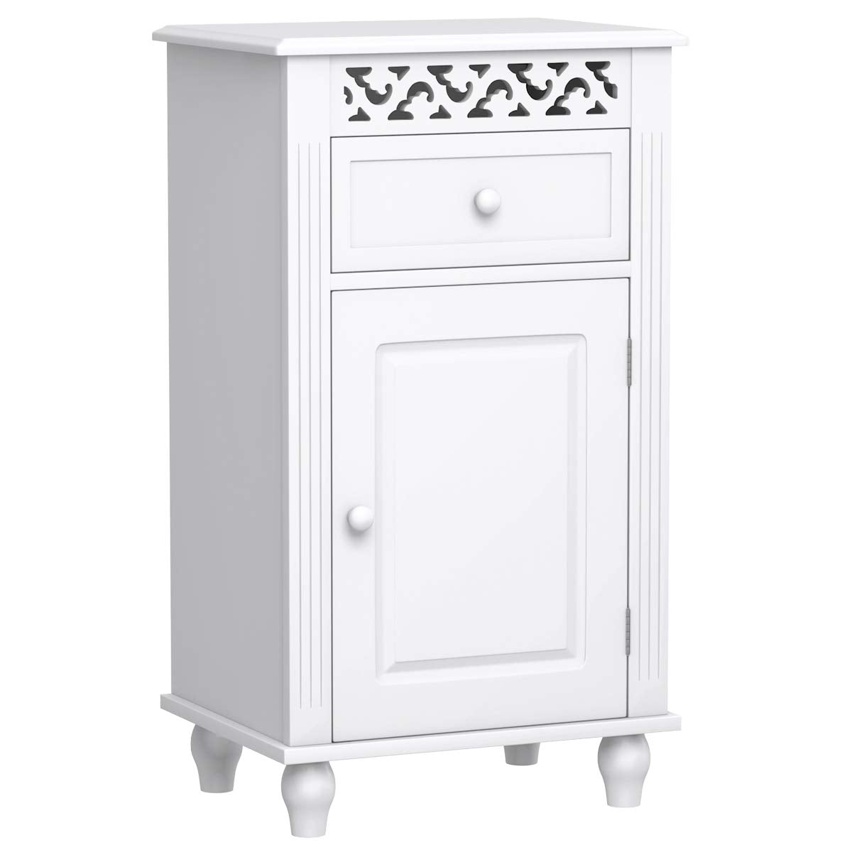 Giantex Storage Floor Cabinet W/One Cabinet Two-Layer Adjustable Shelves & One Drawer Wood Bathroom Cupboard Organizer Kitchen Collection Cabinet Shelf Nightstand Beside End Table White (1 Drawer)