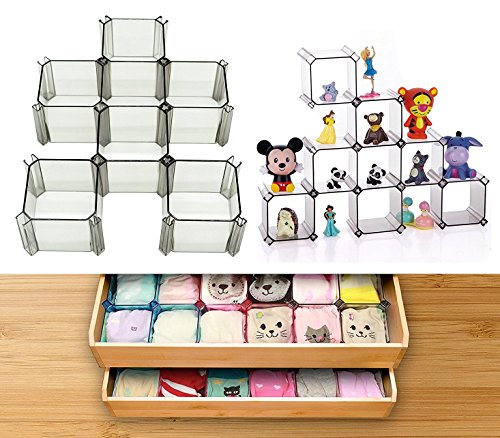 6-Piece Honeycomb Drawer Organizer, Household Partition Bee Style Underwear Socks Bras Ties Belts Scarves, Toy Doll Crafts Display Stand Can be Spliced Freely, Save Your Space! (Transparent gray)