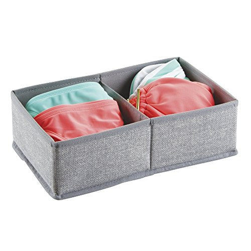 InterDesign Aldo Fabric Dresser drawer and Closet Storage Organizer for Underwear, Socks, Bras, Tights, Leggings - 2 Compartments, Gray