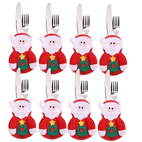 Christmas Silverware Holder Snowman Dinner Flatware Holders Knife and Fork Bags Covers for Xmas Party Pack of 8 (Santa Claus)
