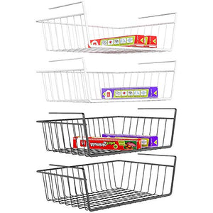 Under Shelf Basket, iSPECLE 4 Pack Wire Rack, Slides Under Shelves For Storage Fridge Cabinet Pantry, Easy to Install Black, Ivory White