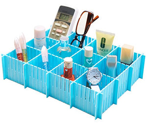 SUNEE 6PCS DIY Plastic Storage Cabinet Drawer Divider Partition Middle Size (Blue)
