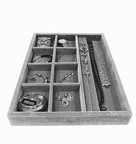 Jewelry Box drawer insert, Jewelry Organizer Tray, Wood and Velvet Tray Organizer 10 Compartments, Protects Jewelry, Drawer Insertable, Stackable and Durable, Made In USA 15"x12"x2"