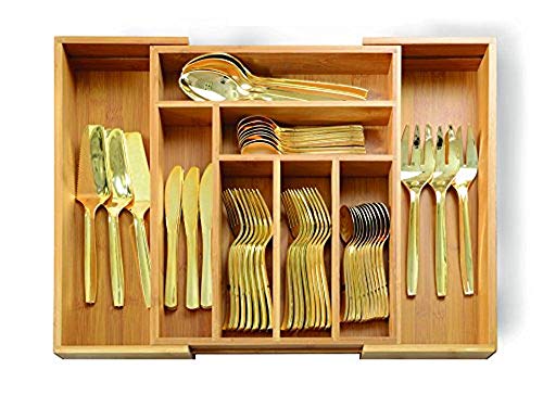 Utensil Drawer Organizer | Cutlery,Silverware,Flatware Expandable Bamboo Kitchen Drawer Organizer Cutlery Tray | Up to 8 compartments | Height 2 3/8" | by: Adorn