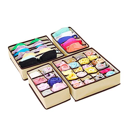 Give Gift Closet Organizer Drawer Storage Boxes for Socks Bra Underwear Necktie Scarves Organizer Drawer Divider Interior - 4 Set