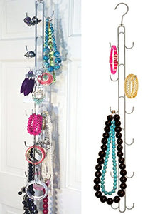 Boottique Hanging Jewelry Organizer- Over Door Jewelry Storage; 360 Rotating Holds Over 100 Pieces; Necklaces, Bracelets, Statement Pieces, Earrings, Pearls, Rings; 12 Hooks, Chrome
