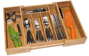 Anbessa: Adjustable Bamboo, Utensil - Cutlery and Utility Drawer Organizer, Expandable to 18 Inches Wide, 7 Compartments