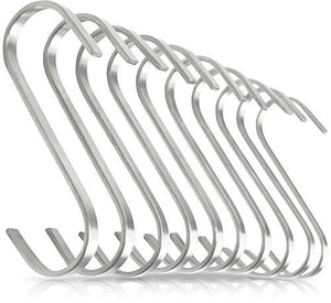 Pro Chef Kitchen Tools Flat Hanging Hooks - Pot Racks S Hook 10 Pack Set - Hang Display Jewelry - Metal Utility Hooks for Outdoor Storage Organization - Butcher Meat Hangers for Bacon Sausage Smokers