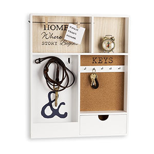 Danya B. KS19053WH Entryway Key/Mail Holder Wall Organizer with Key Hooks and Clothespin Picture Hanger