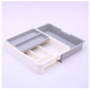 Stock Show Expandable/Stackable/Movable/Adjustable Plastic Cutlery Tray Kitchen Utensil Drawer Organizer Tableware Holder Silverware Store(Grey)