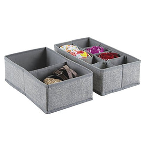 InterDesign Set of 2 Fabric Dresser Drawer Storage Organizer – Storage Solution for Underwear, Socks, Tights, Accessories, Gray