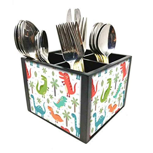 Nutcase Designer Cutlery Holder For Table With Divider Flatware Caddy Silverware Tableware Kitchen Tabletop Holder Utensils Stand Spoons Forks Knives Organizer - Dinosaurs