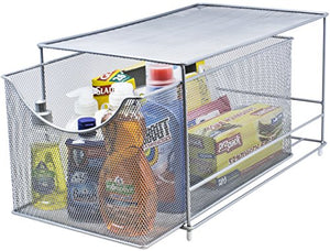Sorbus Cabinet Organizer Drawer with Cover—Mesh Storage Organizer w/Pull Out Drawers—Stackable, Ideal for Countertop, Cabinet, Pantry, Under The Sink, Desktop and More (Silver Bottom Drawer)
