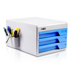 Locking Drawer Cabinet Desk Organizer - Home Office Desktop File Storage Box w/ 3 Lock Drawers, Great for Filing & Organizing Paper Documents, Tools, Kids Craft Supplies - SereneLife SLFCAB10