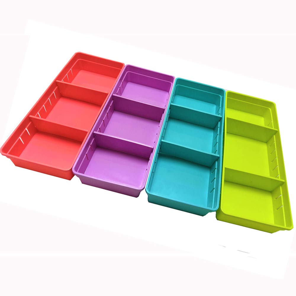 EYLEER Drawer Organizer, Adjustable Drawer Cabinet Storage Organizer Bins Flatware Utensil Holder Utensil Tray Storage Units for Home Kitchen Storage Organization, Set of 4 (Blue)