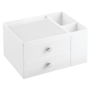 2 Drawer Organizer With Side Compartments In White