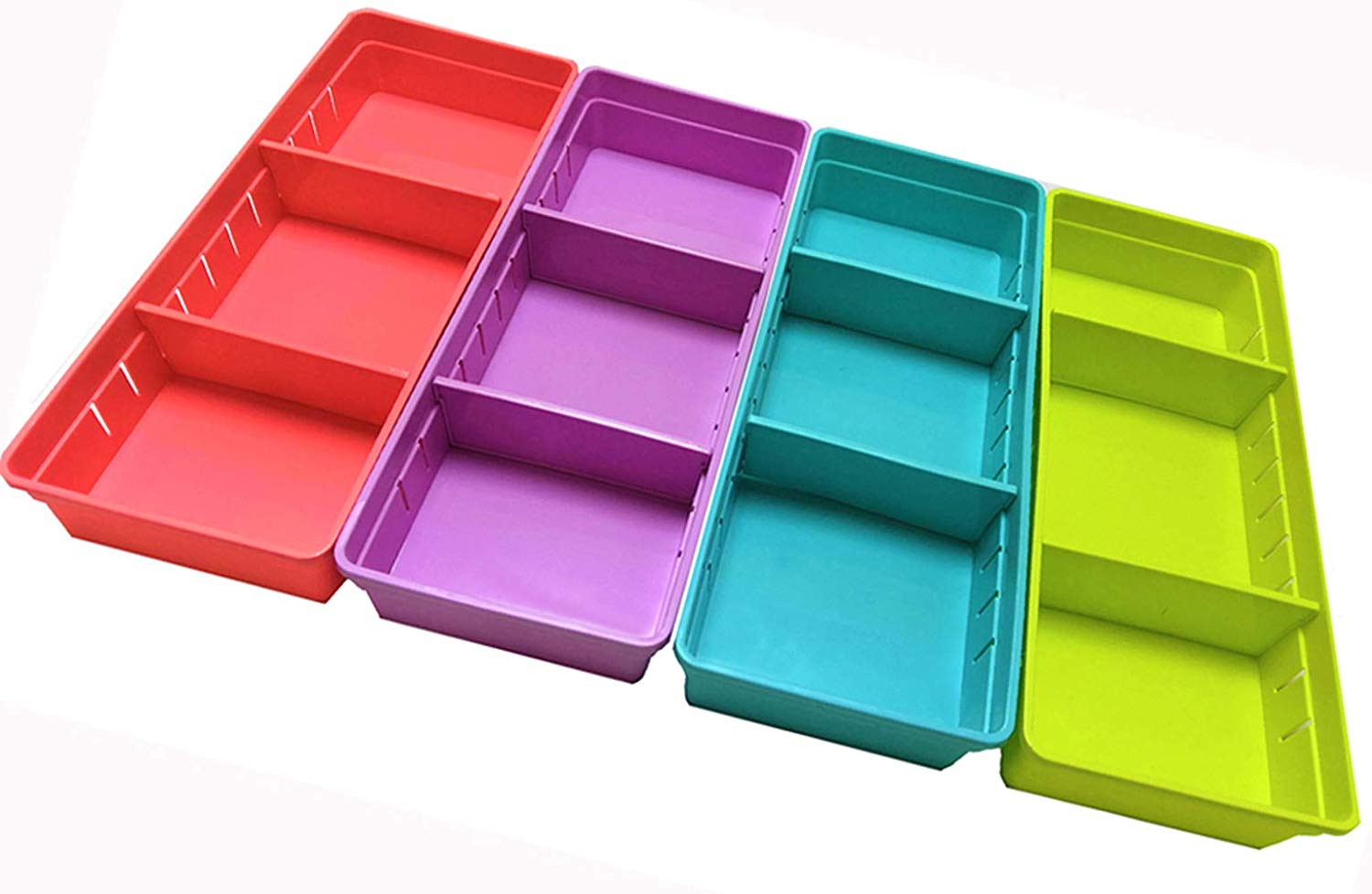 Drawer Organizer,SmartMYhome Adjustable Draw Cabinet Storage Organizer Bins Flatware Utensil Holder Utensil Tray Storage Units for Home Kitchen Storage Organization, Set of 4 (Multi-color)