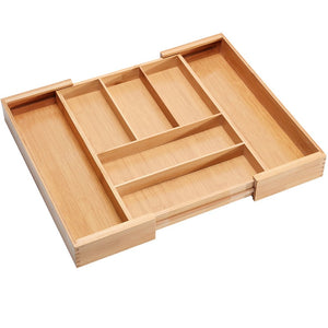 Bamboo Cutlery Utensil Tray Expandable Drawer Organizer Divider Flatware Silverware Holder Stationery Storage Mortise and Tenon Connection