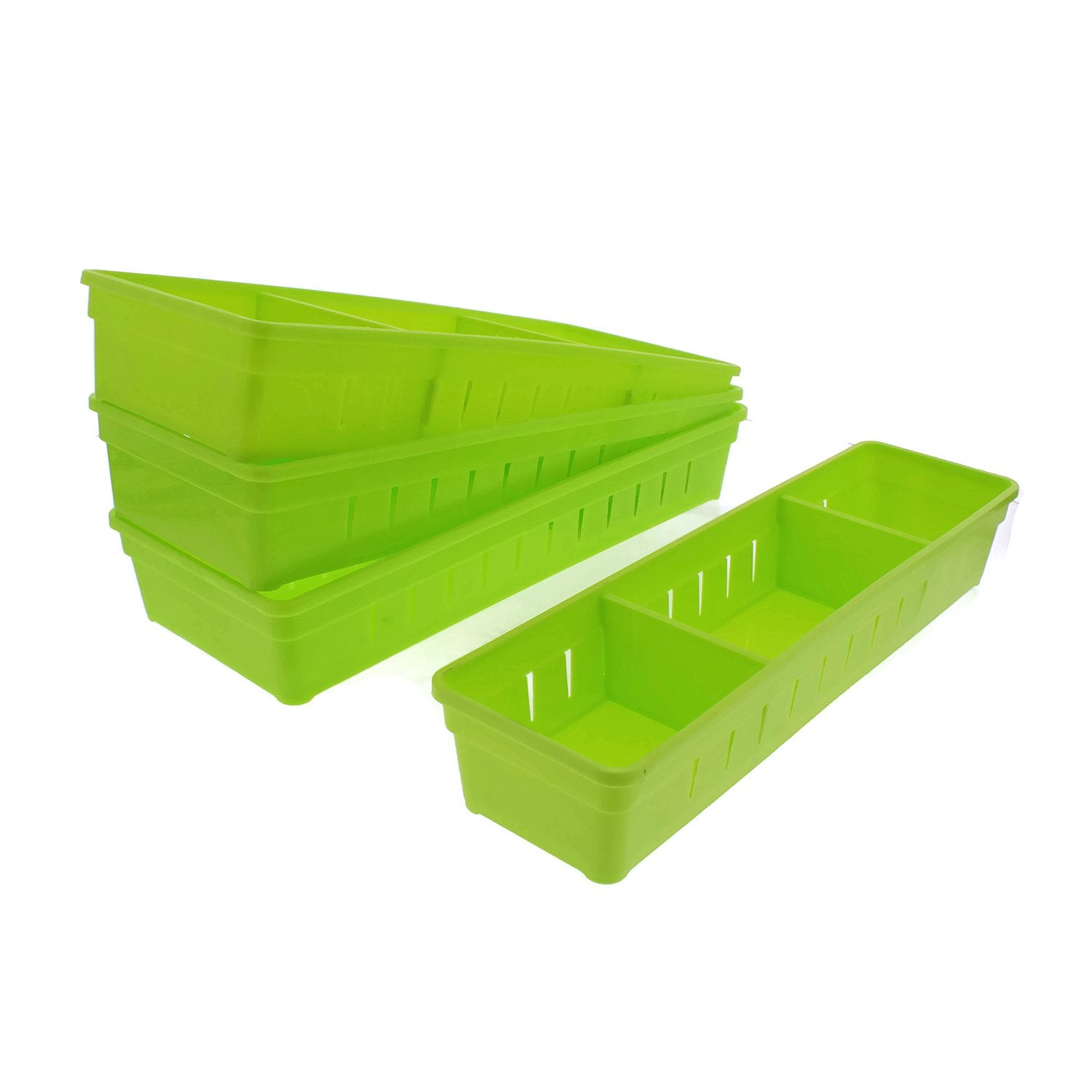 Cheftor Plastic Storage Drawers Drawer Organizers with Dividers for Stationery, Makeup, Silverware, set of 4 (Green)