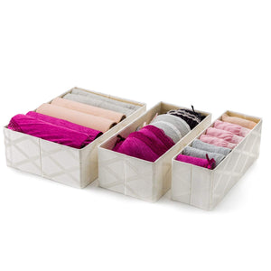 Foldable Closet Drawer Organizer, Set of 3 Storage Containers, Moisture, and Dust-Proof Storage Baskets- Beautiful Textured Fabric- Sturdy Build- Perfect for Home and Office (Galliana)