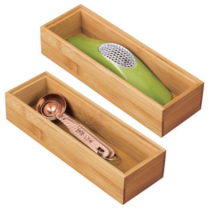 mDesign Bamboo Wood Kitchen Cabinet Drawer Organizer Stackable Tray Bins, Multi-Purpose for Countertops, Shelves, Pantry, 2 Pack - Natural