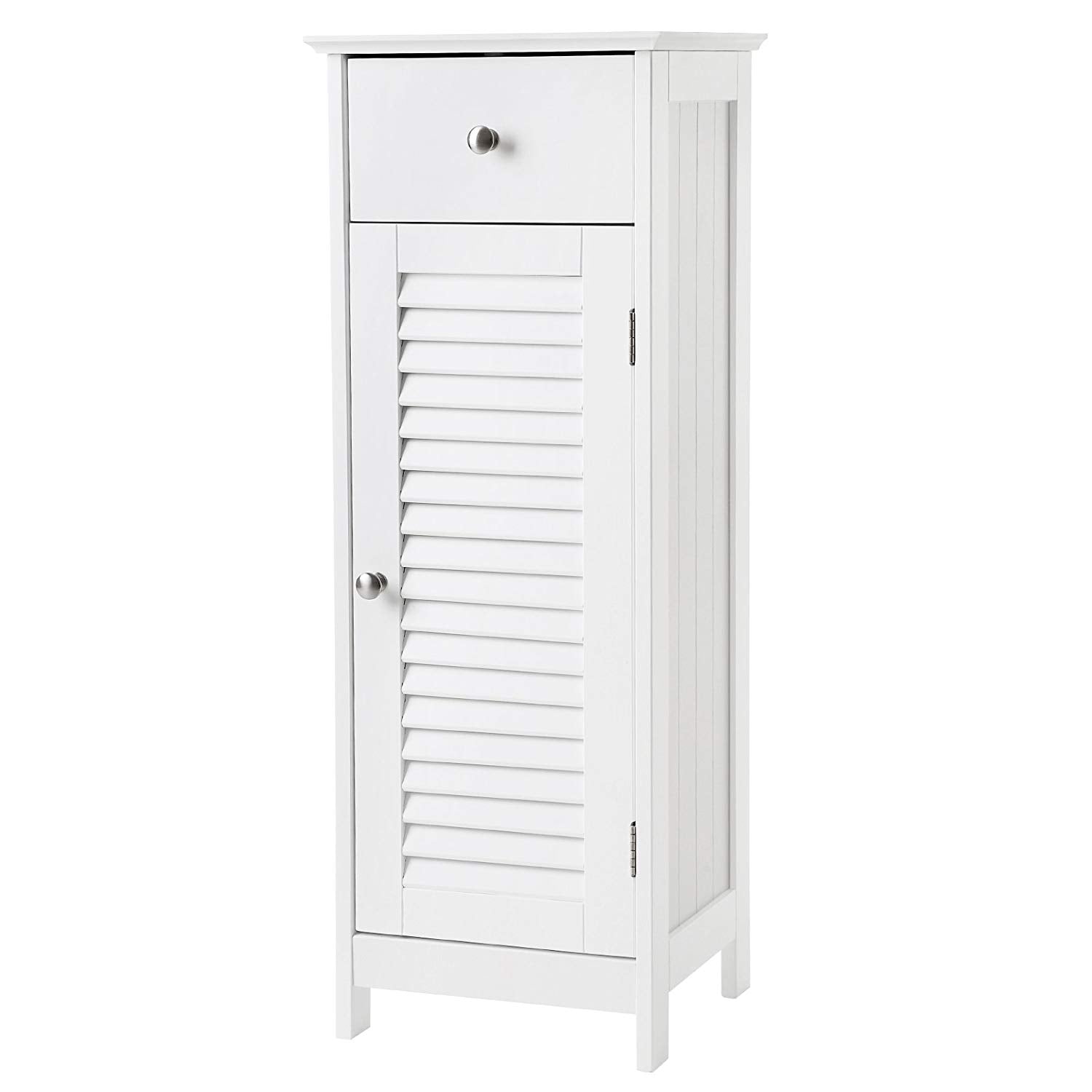 VASAGLE Bathroom Floor Cabinet Storage Organizer Set with Drawer and Single Shutter Door Wooden White UBBC43WT