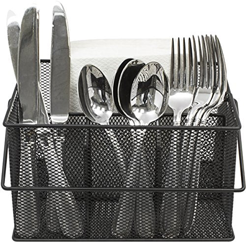 Sorbus Utensil Caddy — Silverware, Napkin Holder, and Condiment Organizer — Multi-Purpose Steel Mesh Caddy—Ideal for Kitchen, Dining, Entertaining, Tailgating, Picnics, and Much More (Black)