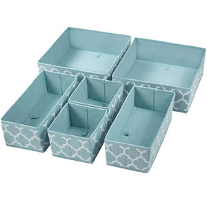 Homyfort Set of 6 Foldable Dresser Drawer Dividers, Cloth Storage Boxes, Closet Organizers for Underwear, Bras, Socks, Ties, Scarves (Blue Lantern Printing)
