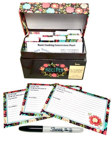 91 Piece Recipe Box and Card Bundle Set - Happy Day Floral. The Perfect Recipe Card Holder.