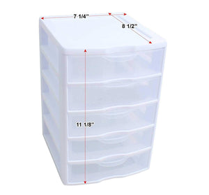 5 Unit Plastic Shelves Drawer Organizer Shelving Storage Set Solution Stackable With Clear Drawer Handles for Home Office School Kids Cabinets Dresser Makeup Accessory Utility Tool -White/Clear (6)