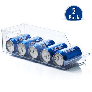 BUDGET & GOOD Clear Refrigerator and Freezer Storage Beverage Can Organizer Bin for Kitchen Soda Can Holder-2 Pack