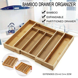 Annstory Bamboo Expandable Drawer Organizer and Divider Cutlery Tra Holder with 7 Compartments for Kitchen Utensil, Flatware, Silverware Storage (wood2)