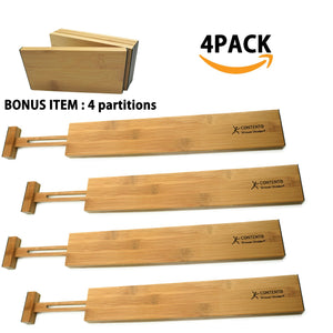 Contento Drawer Organizer Spring Adjustable, Expendable Wood Drawer Dividers Eco Friendly Made Of Organic Bamboo Works In Dresser, Bathroom, Kitchen, Bedroom, Set Of 8 Customize Your Drawer Perfectly