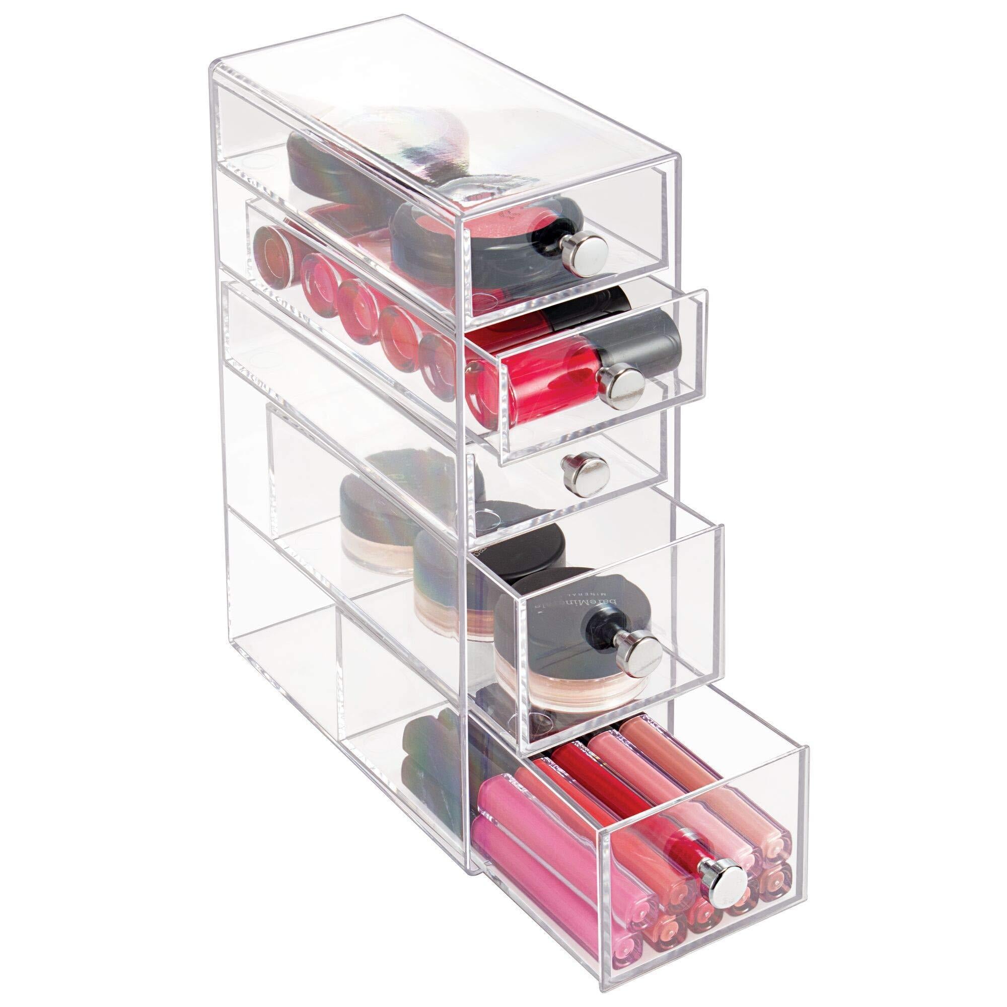 iDesign Clarity Plastic Cosmetic 5-Drawer, Jewelry Countertop Organization for Vanity, Bathroom, Bedroom, Desk, Office, 3.5" x 7" x 10", Clear