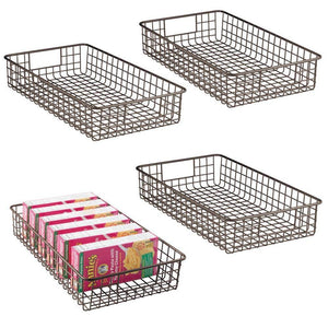 mDesign Household Metal Wire Cabinet Organizer Storage Organizer Bins Baskets trays - for Kitchen Pantry Pantry Fridge, Closets, Garage Laundry Bathroom - 16" x 9" x 3" - 4 Pack - Bronze