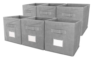 ESYLIFE Foldable Storage Cubes Closet Bins with Label Holder and Handle, 6 Pack, Grey