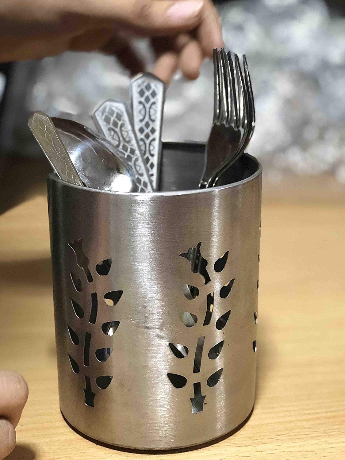 Stainless Steel Utensil Organizer Caddy - Cutlery, Cooking Utensils and Gadgets, Caddy Spoon Holder Silver Color Size 4 X 4 Inch, Easter Day/Mothers Day/Good Friday Gift