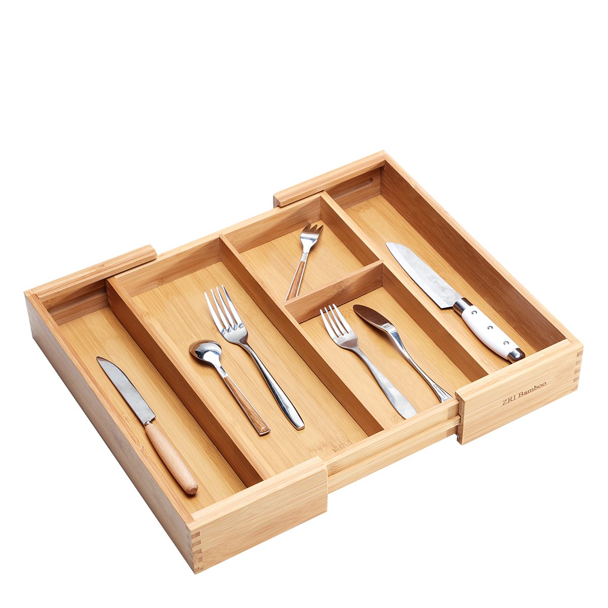 Bamboo Expandable Silverware Drawer Organizer - Kitchen Cutlery Utensil Flatware Tray Mortise and Tenon Connection