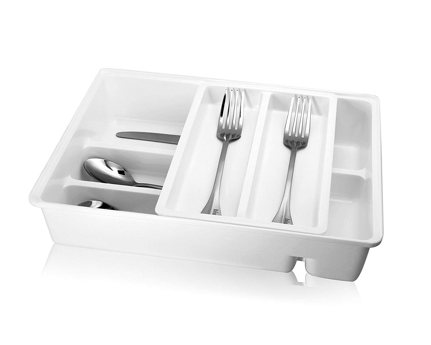 Hiware Double Tiered Cutlery Tray Drawer Insert, Plastic Utensil Organizer, Universal Drawer Organizer