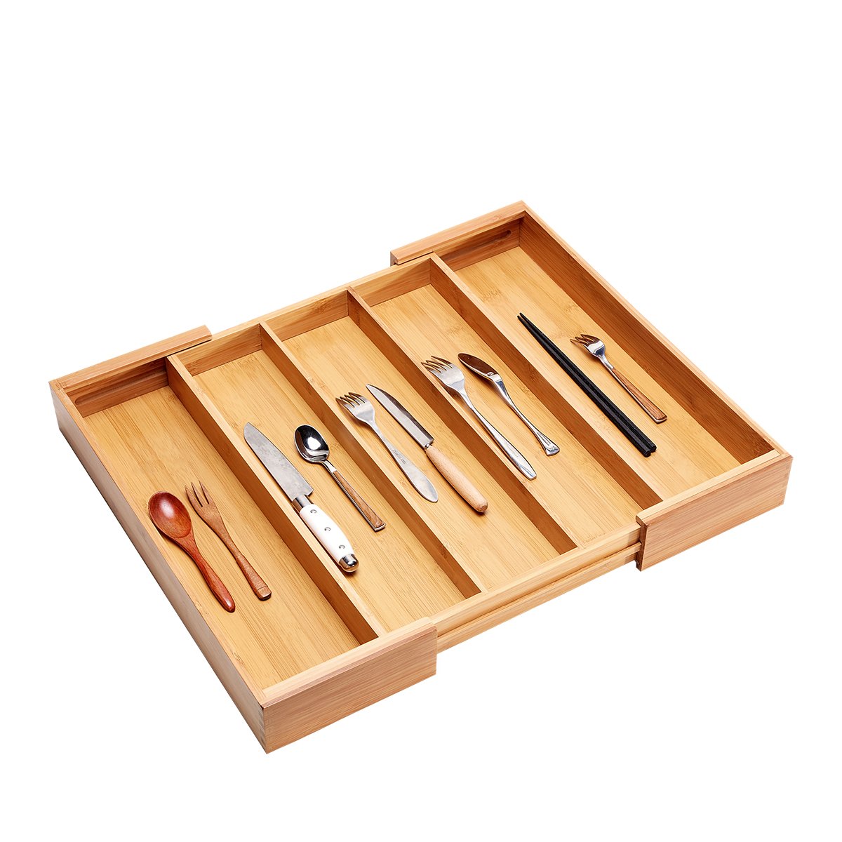 Bamboo Expandable Utensil Cutlery Tray Drawer Organizer Divider 3 Compartments with 2 Adjustable Dimensions;Beautiful Durable and Multifunctional Utensil Holder and Organizer