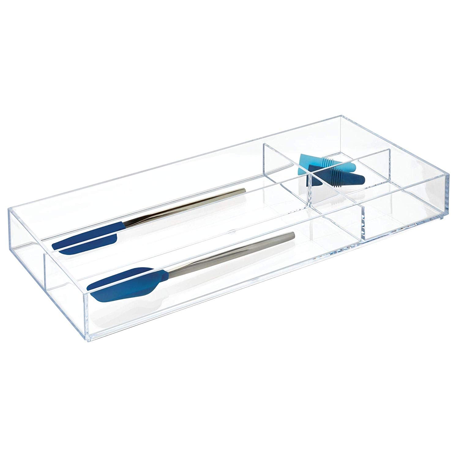 iDesign Clarity Kitchen Drawer Organizer for Silverware, Spatulas, Gadgets - X-Large, 8" x 16" x 2", Clear