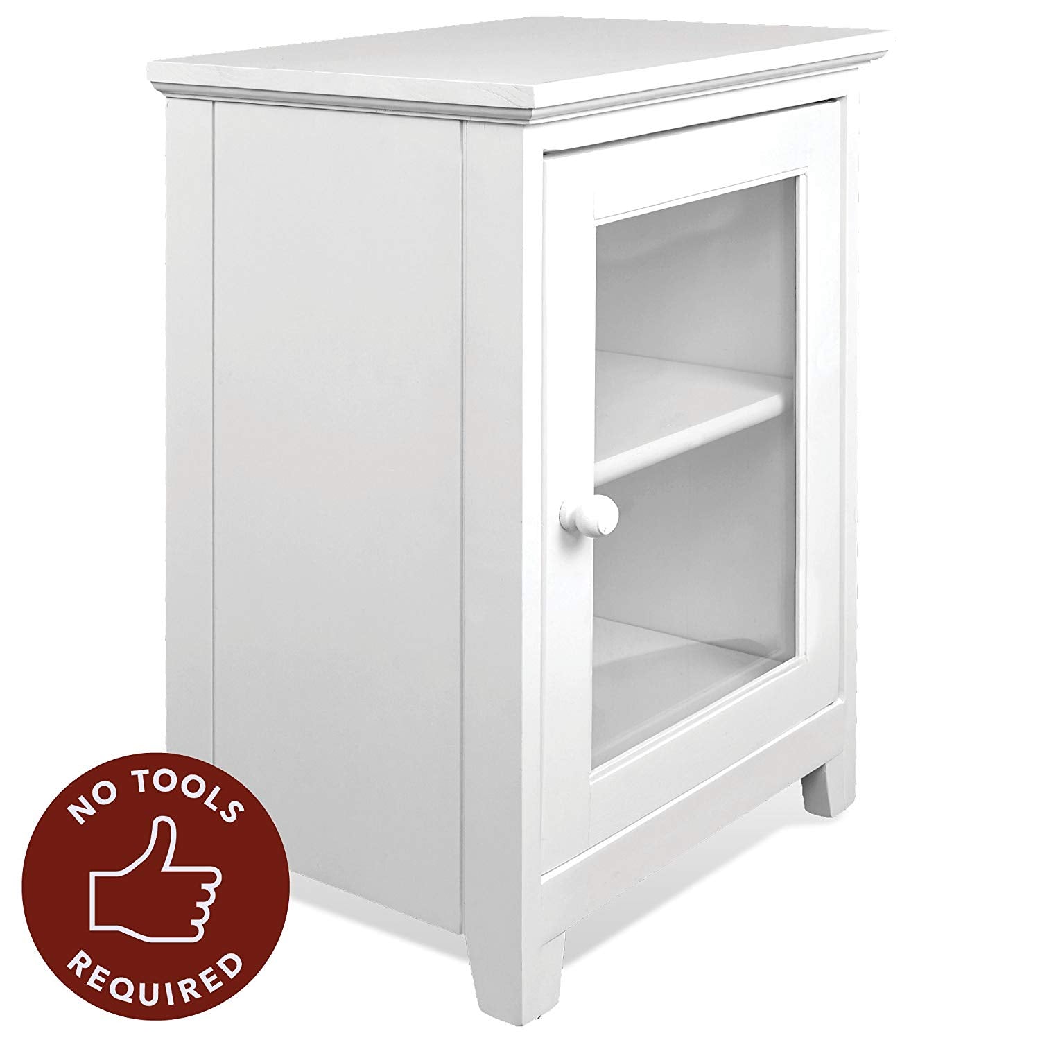 Stony-Edge White Night Stand - Easiest Assembly, No Tools Required - Premium Two Shelf Wooden Bedside Table or End Table with Glass Door - Heavy Duty Elegant Accent Furniture